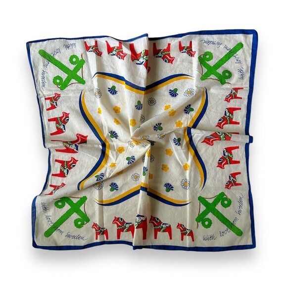 Blue Edges Sweden Vtg Green Scarf 26” X 26” Women Square Unisex Scarve - Picture 3 of 3